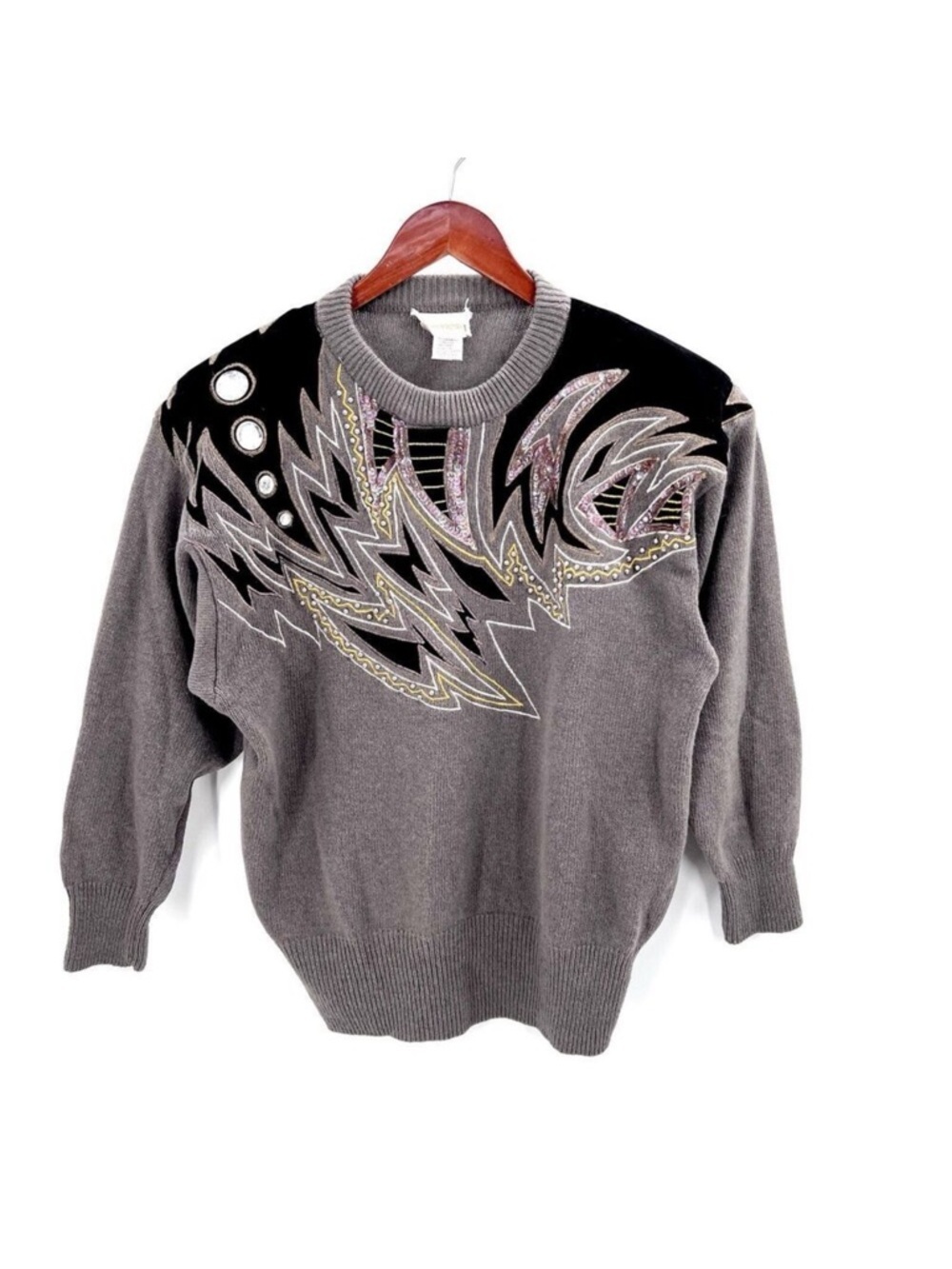 Vintage 80's Baronesa Gray Embellished Lambswool Angora Sweater